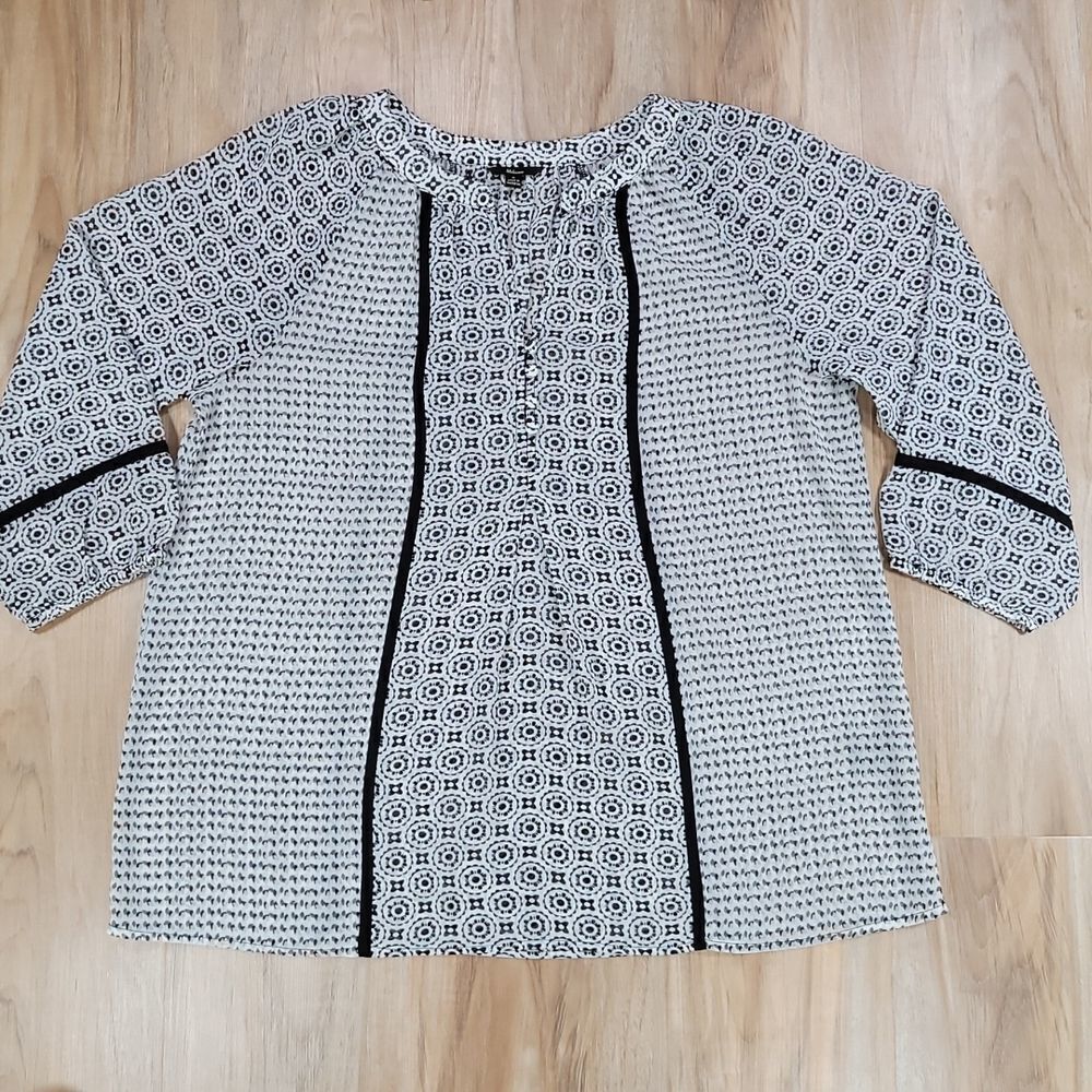 🔺️Milano Black & White Semi-Sheer Boho Blouse Medium